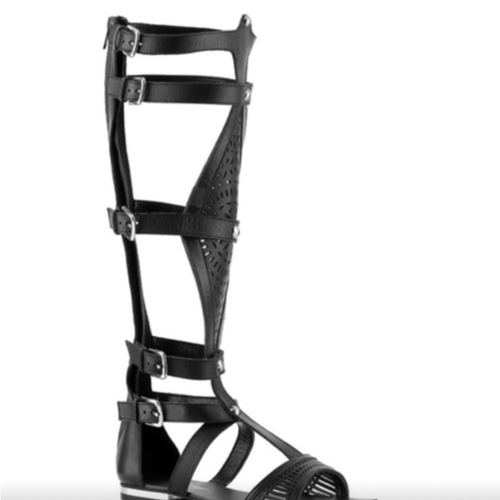 ABS Allen Schwartz Black Knee-High Gladiator Sandals 6M
